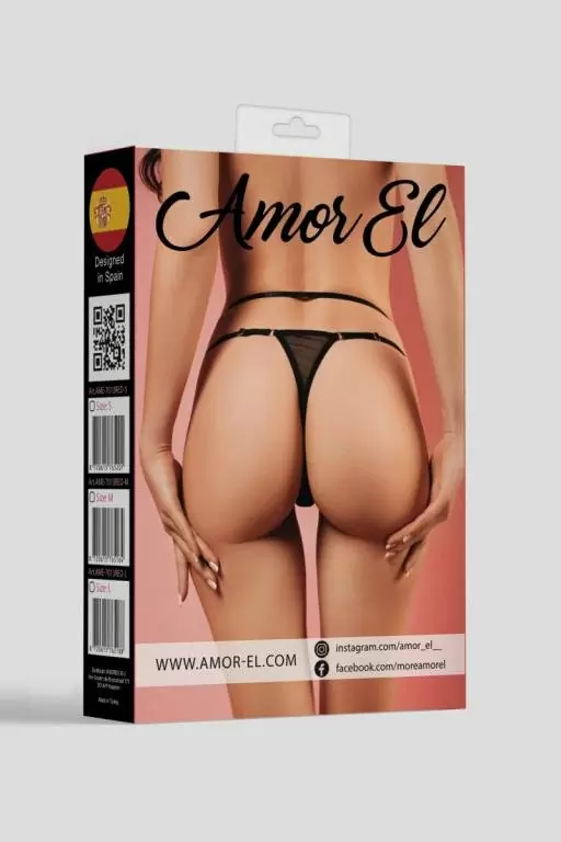 Трусики-танго Amor El с декоративной резинкой — черные, размер L