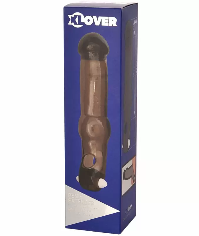 Увеличивающая насадка на пенис TOYFA XLover с петлей на мошонку и вибрацией – серый