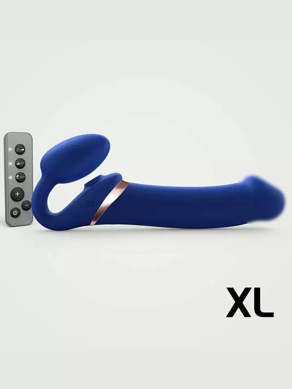 Анатомический страпон Strap-On-Me Multi Orgasm с 3 моторами, безремневой, размер XL, синий