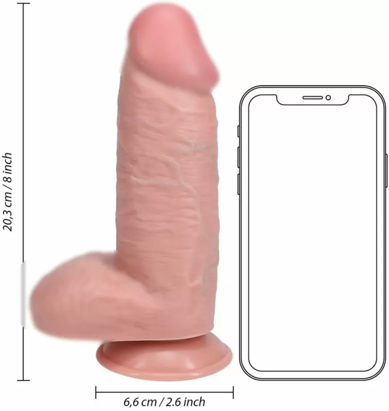 Реалистичный фаллоимитатор Shots Toys Extra Thick Straight with Balls с мошонкой, на присоске, с набухшими венами, 20,3 см х 6,6 см, ПВХ, телесный