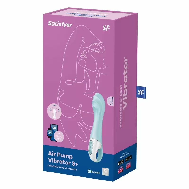 Надувающийся вибратор Satisfyer Air Pump Vibrator 5, управление через приложение, 12 режимов, голубой