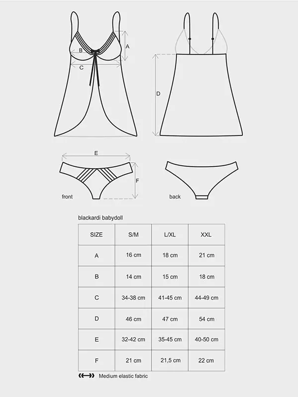 Элегантный черный беби долл с атласным бантиком и трусики-панти Blackardi (Obsessive) – L/XL