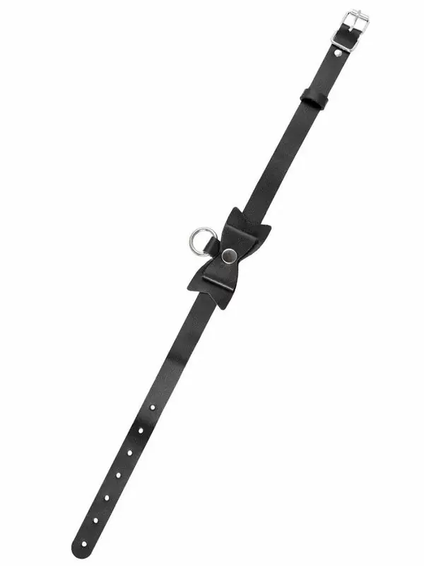 Кожаный чокер Pecado BDSM — чёрный, с кольцом и бабочкой, натуральная кожа