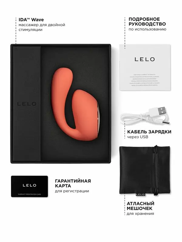 Интерактивный вибратор-кролик Lelo Ida Wave, управление через приложение, 10 режимов, силикон, коралловый