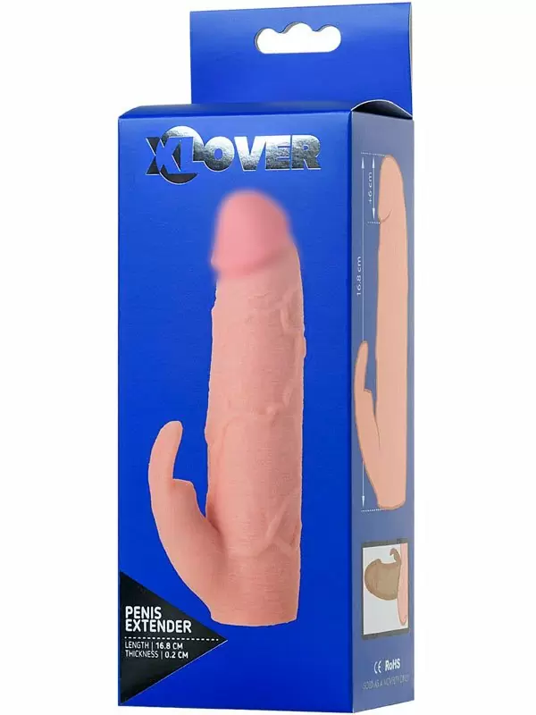 Реалистичная насадка-удлинитель TOYFA XLover, со стимулятором клитора, 16,8 см, TPE, телесный