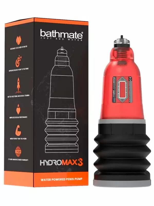 Гидропомпа Bathmate Hydromax3 brilliant, для мужчин с размером до 8 см, красная