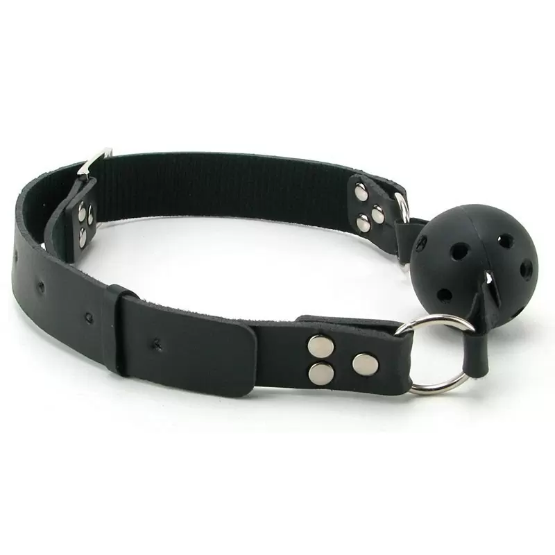 Дышащий кляп Breathable Ball Gag на кожаном ремешке - черный
