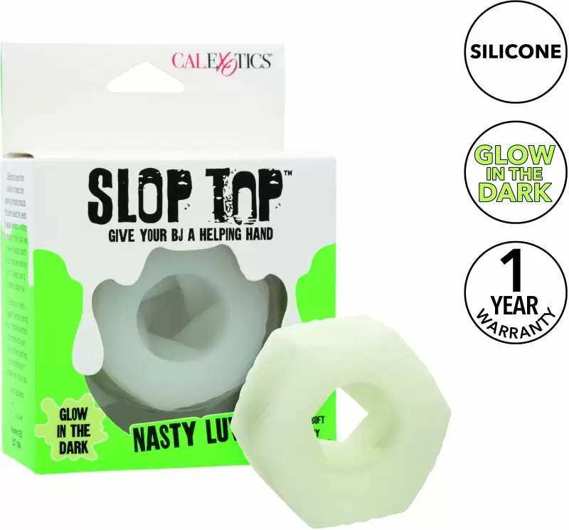 Эрекционное кольцо-бампер SLOP TOP NASTY LUV, диаметр 2,5 см, силикон, светящийся, белый