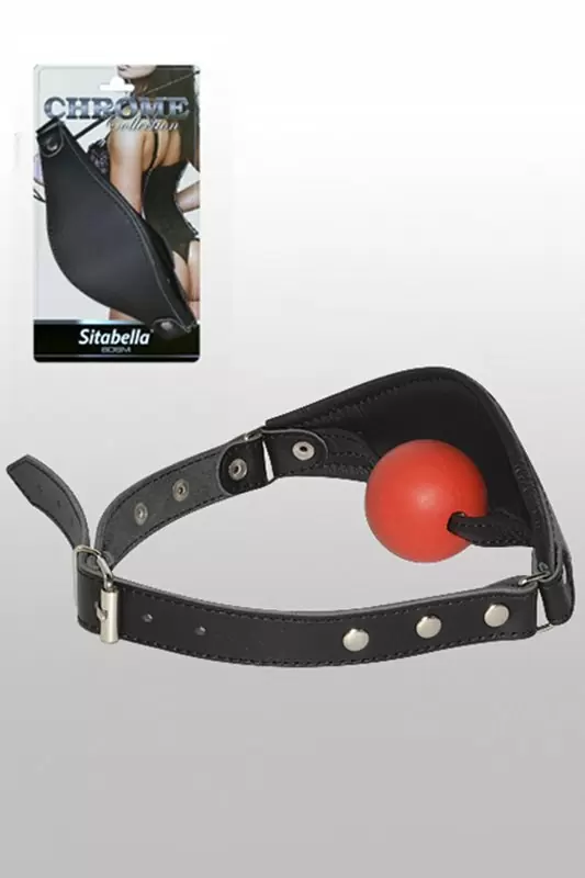 Экстравагантный кожаный кляп Sitabella Chrome Collection – черный с серебристым