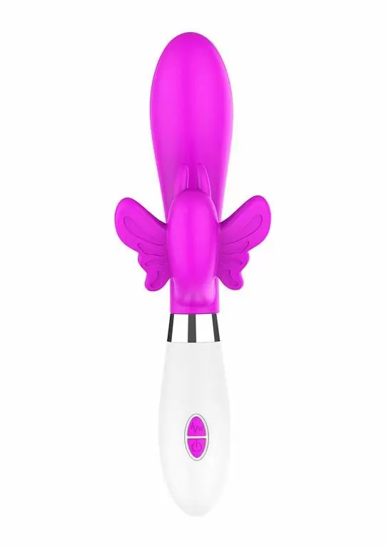 Изогнутый вибратор-кролик Alexios, 21 см, силикон, розовый с белым