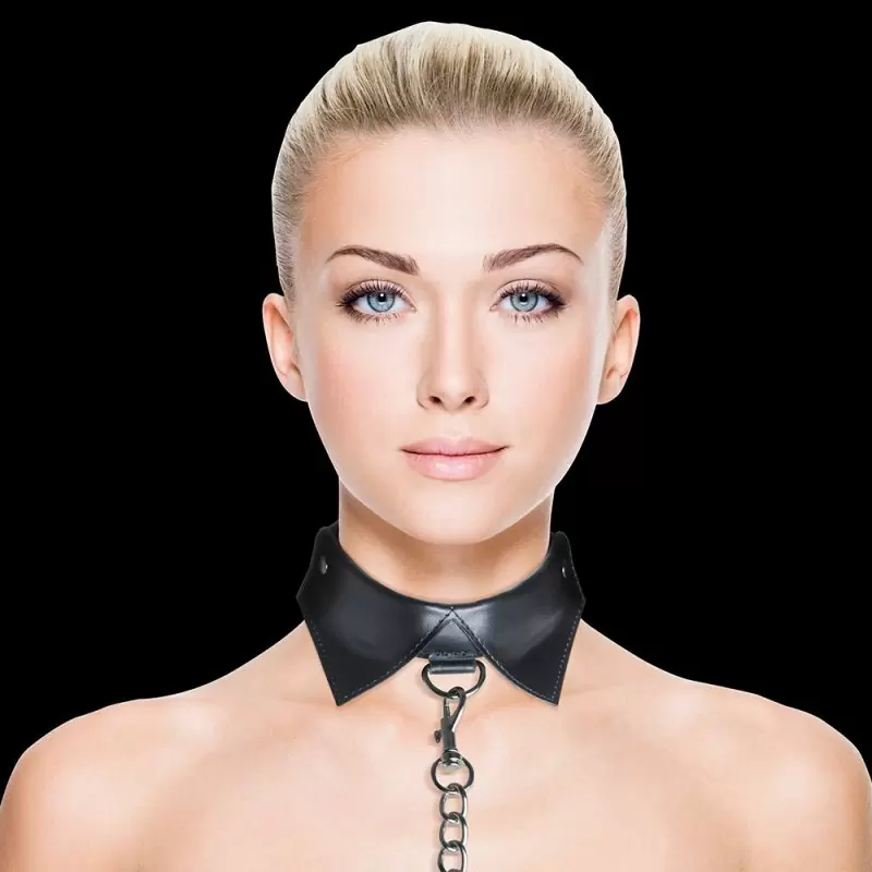 Ошейник из пвх с поводком на цепиExclusive Collar & Leash - Black