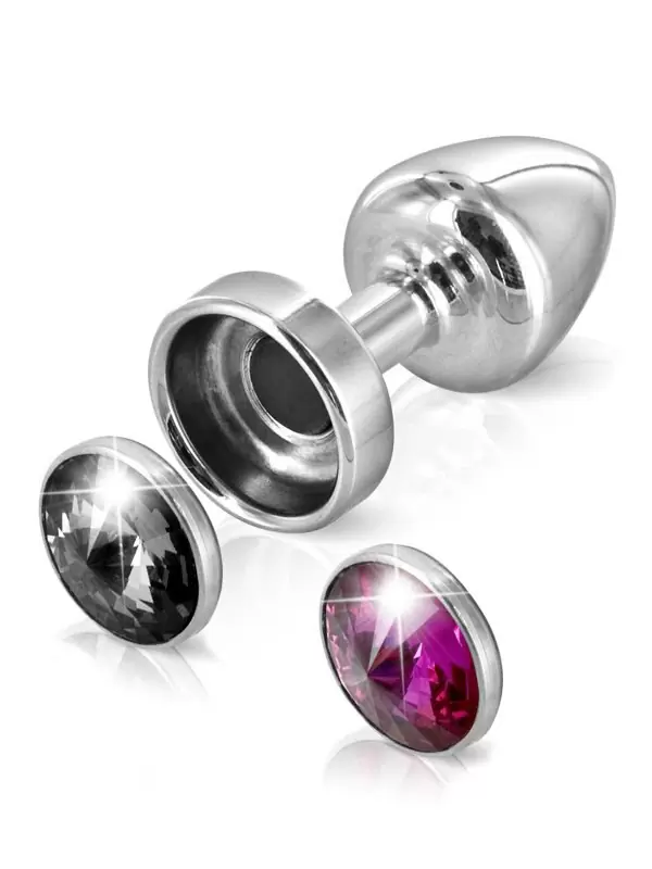 Металлический анальный плаг Anni Magnet T2 с двумя заменяемыми кристаллами на магните – серебристый