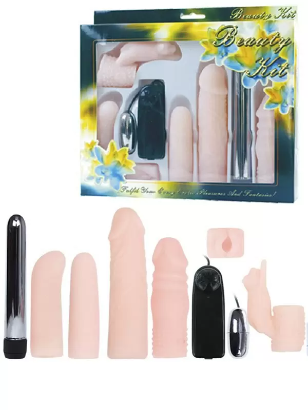 Набор из виброяйца и вибратора со сменными насадками Beauty Kit – телесный