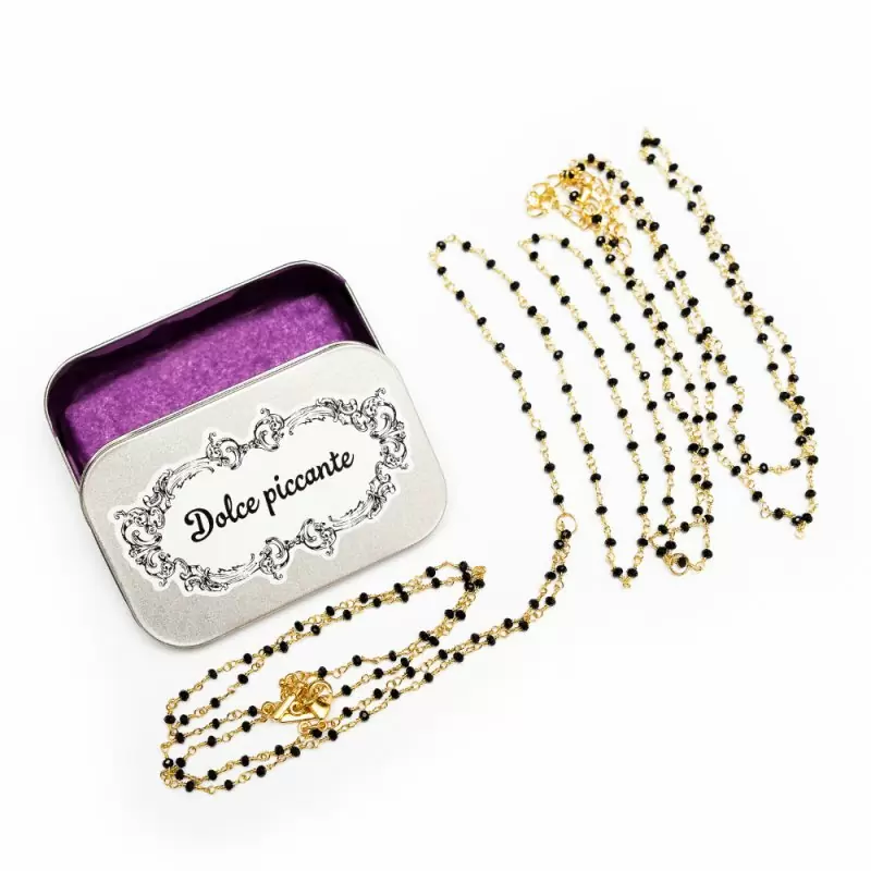 Золотистое колье на тело ручной работы с черным агатом Dolce Piccante Enigma - S