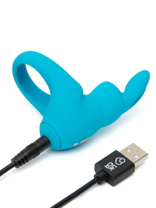 Эрекционное виброкольцо Happy Rabbit, 12 режимов, с ушками, синее