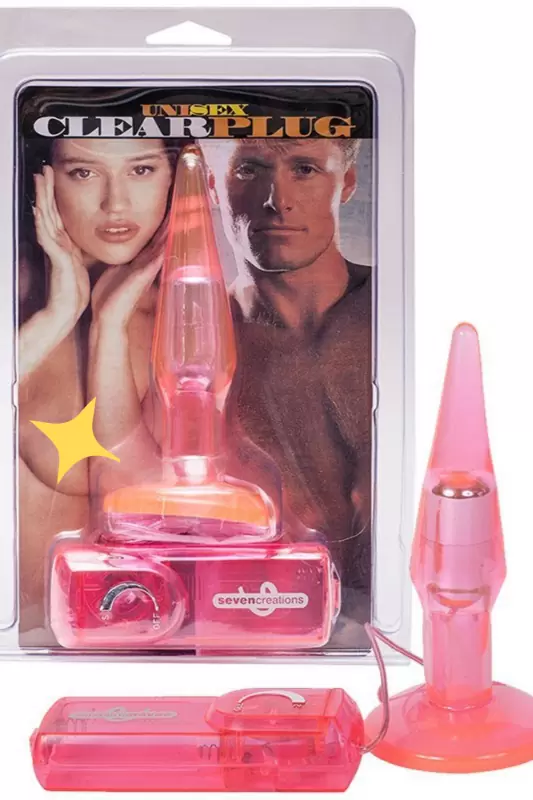 Анальная пробка Clear Butt Plug Small с вибрацией – розовая
