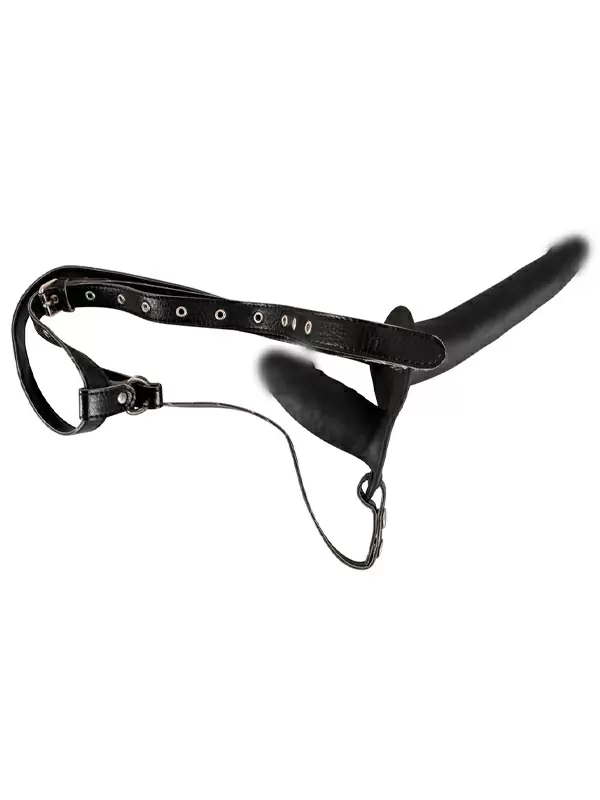 Реалистичный страпон Double Strap On, двойной, вагинально-анальный, силикон, черный