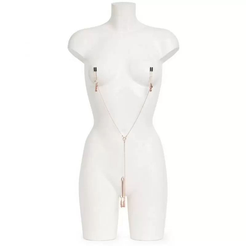 Набор из зажимов для сосков и половых губ с цепью All Sensation - золотистый