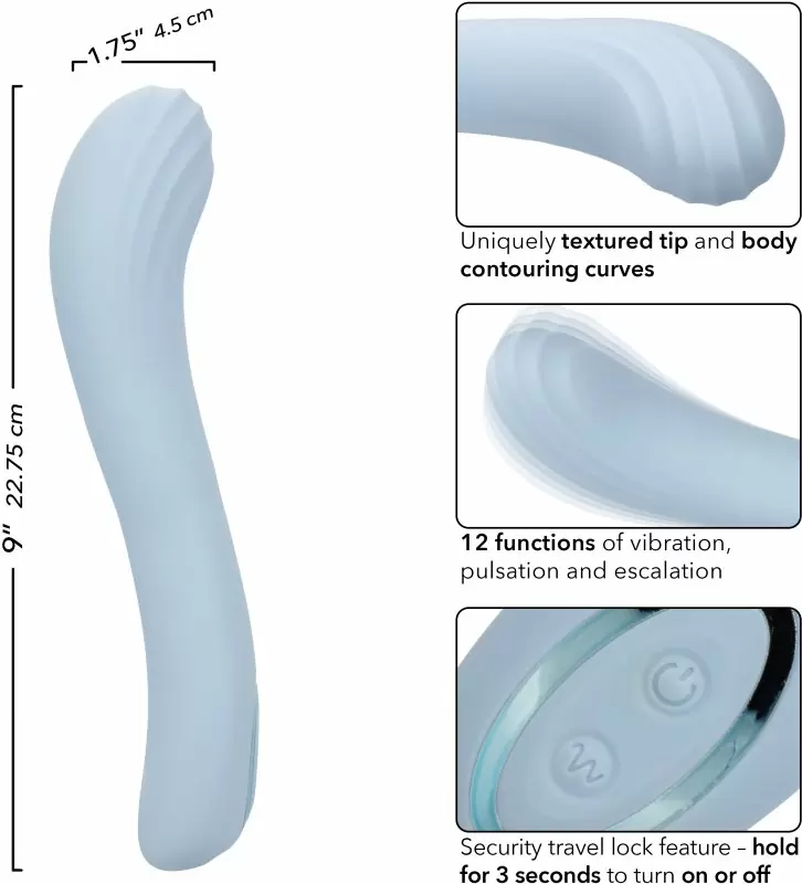 Изогнутый вибратор AZURE COLLECTION - CONTOURED G, 22,8 см, силикон, голубой