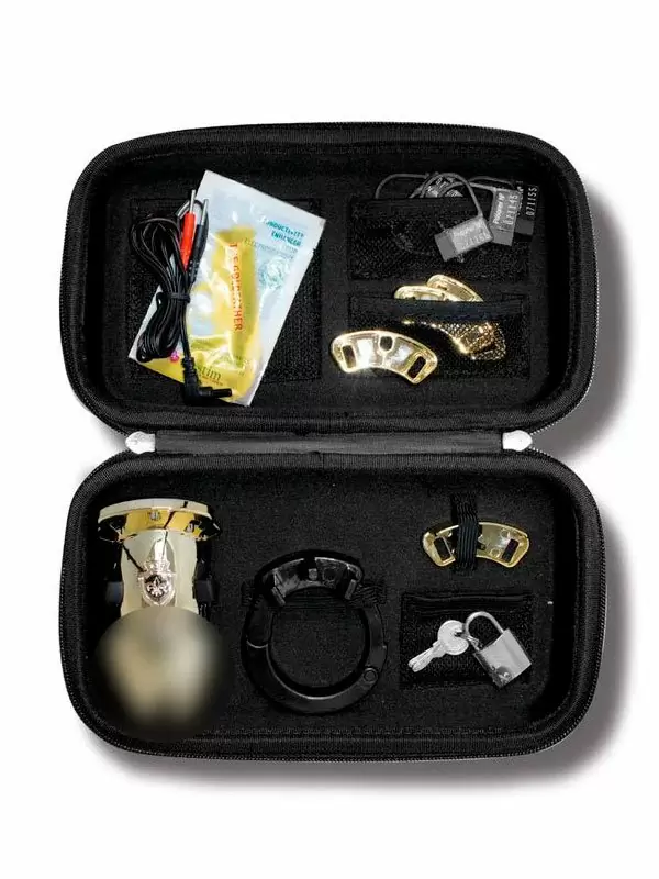 Пояс верности для мужчин Mystim Pubic Enemy No 1 с электропроводящей поверхностью, 8,2 см, золотой