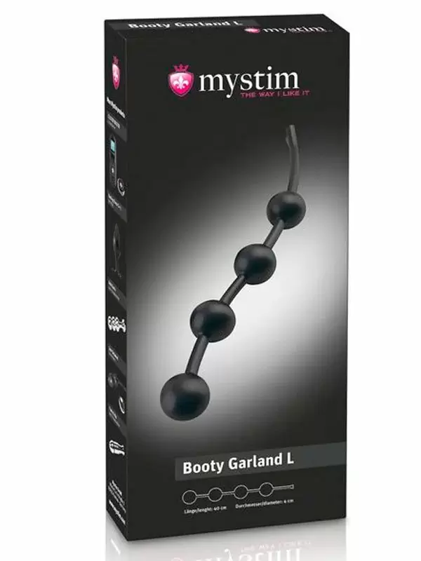 Анальная цепочка Mystim Garland Anal chain Booty L, для подключения к источнику электроимпульсов, со смещенным центром тяжести, черный