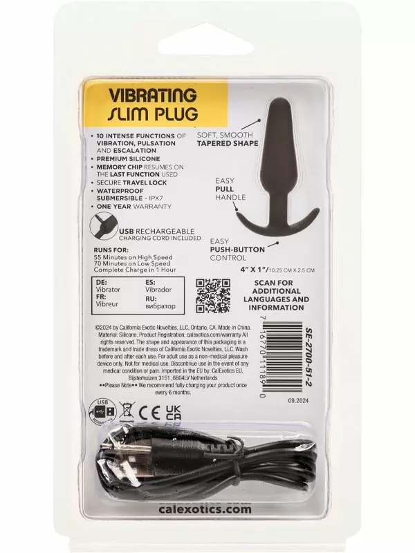 Анальная вибропробка California Exotic Novelties Vibrating Slim Plug, для ношения, 10 режимов, силикон, 10 см