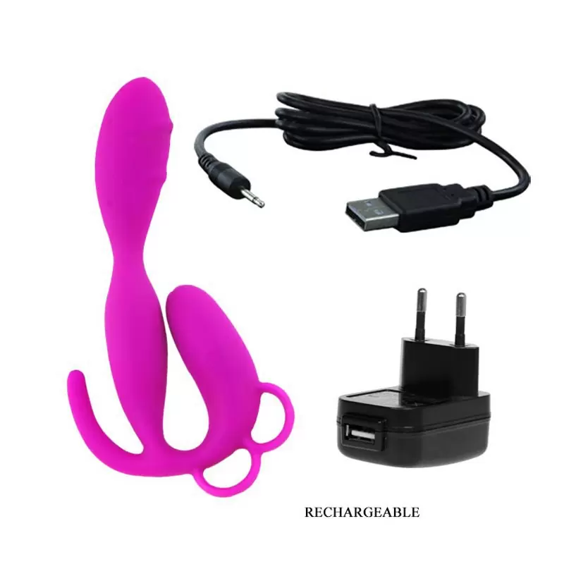 Анально-вагинальный вибромассажер Flowery с клиторальной стимуляцией – розовый 