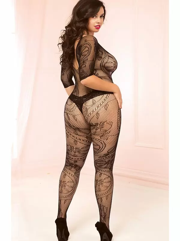 Кэтсьюит Seven’til Midnight с необычным орнаментом open-crotch – черный, Queen Size