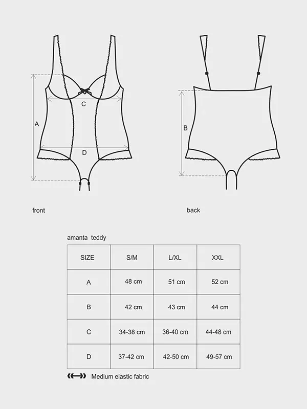 Черное полупрозрачное боди с кружевными вставками по бокам Amanta (Obsessive) – L/XL