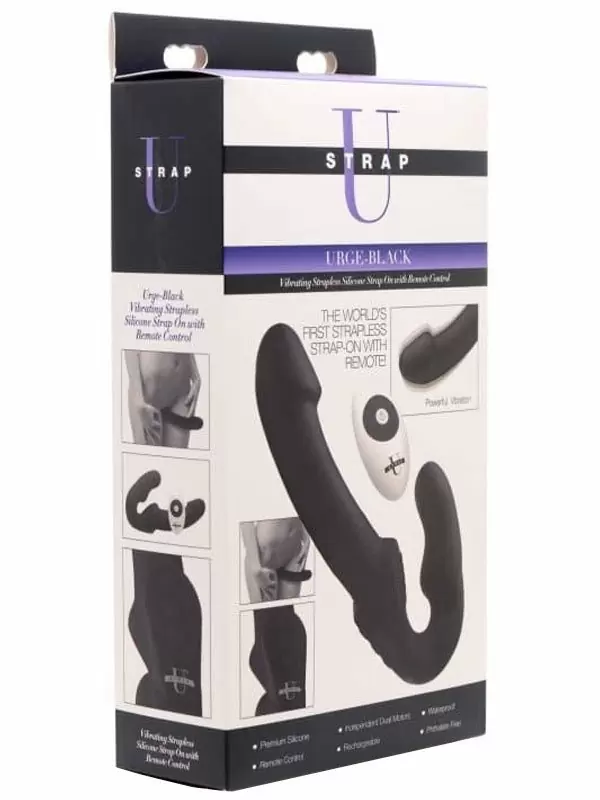Анатомический страпон Urge, безремневой, с пультом Д/У, 24 см, черный