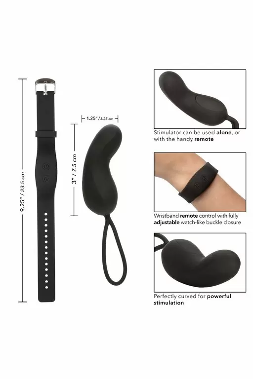 Изогнутое виброяйцо Wristband Remote Curve, с пультом-браслетом, 7,5 см, 12 режимов, черный