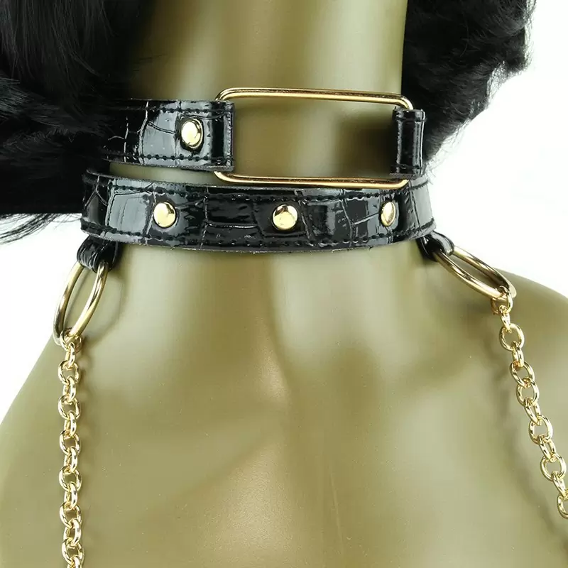 Ошейник Fetish Fantasy Gold с зажимами на соски, черный с золотом