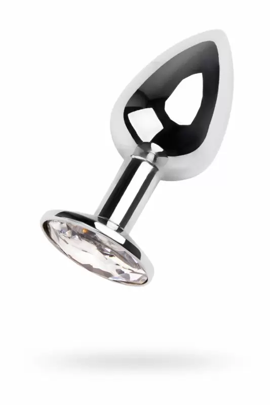 Маленькая металлическая анальная пробка TOYFA с кристаллом цвета алмаза - серебристый с белым
