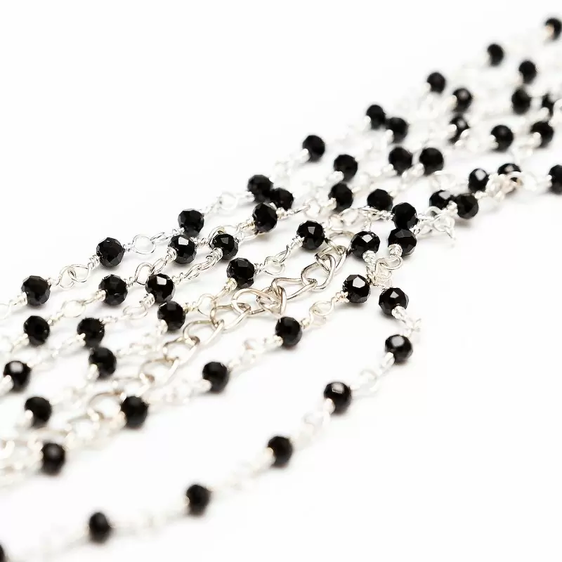 Серебристое колье на тело ручной работы с черным агатом Dolce Piccante Enigma - M