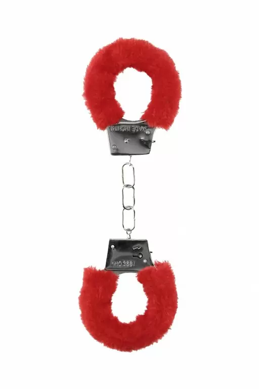 Металлические наручники с меховой обивкой Beginner's Handcuffs Furry (Красный)