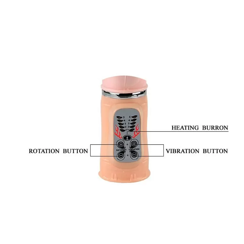 Перезаряжаемый вибромассажер двойного действия с ротацией и подогревом Fire Dragon – телесный