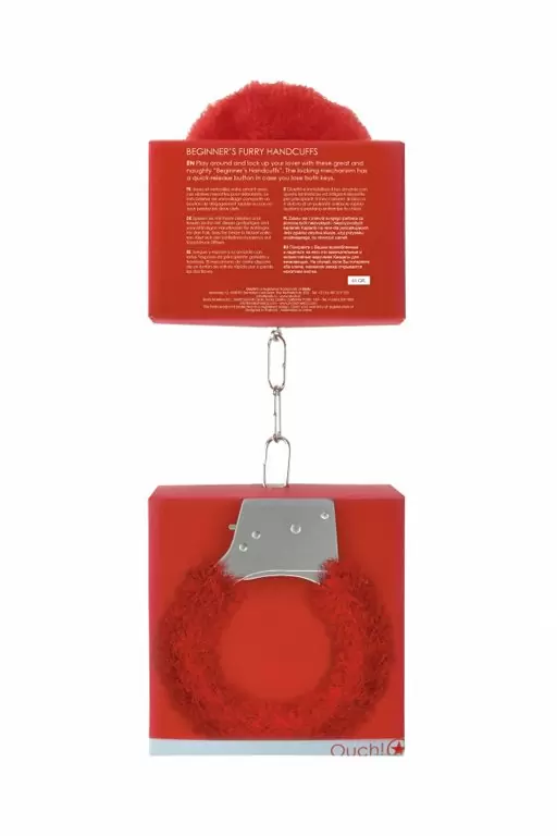 Металлические наручники с меховой обивкой Beginner's Handcuffs Furry (Красный)