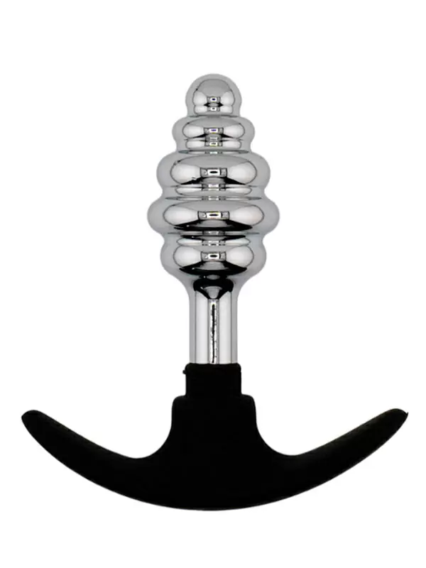 Серебряная ребристая анальная пробка для ношения (Small)