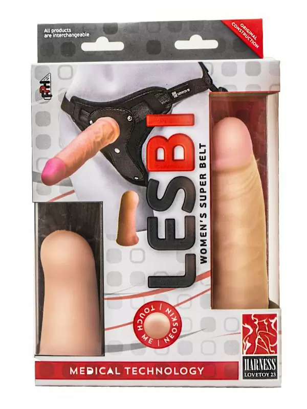 Пояс Harness Lesbi с двумя фаллоимитаторами NeoSkin 16,5 x 3,5 см и 11,5 x 3,5 см – телесный