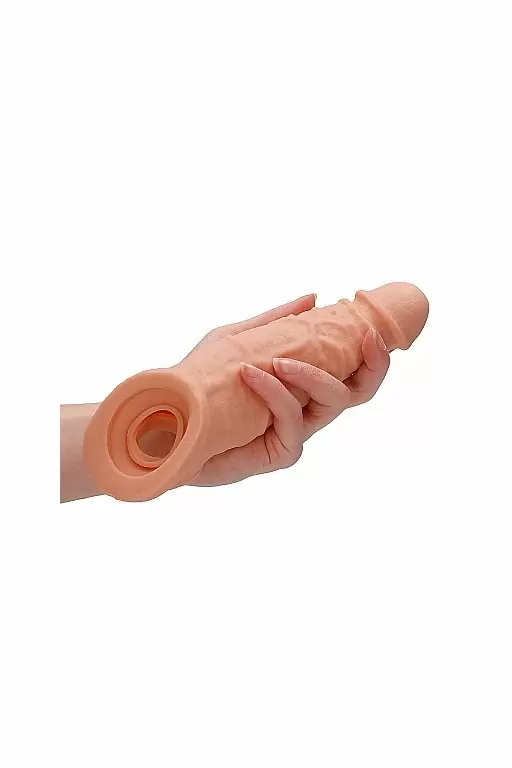 Увеличивающая насадка закрытого типа с кольцом для фиксации на мошонке Penis Extender with Rings - 22 cm