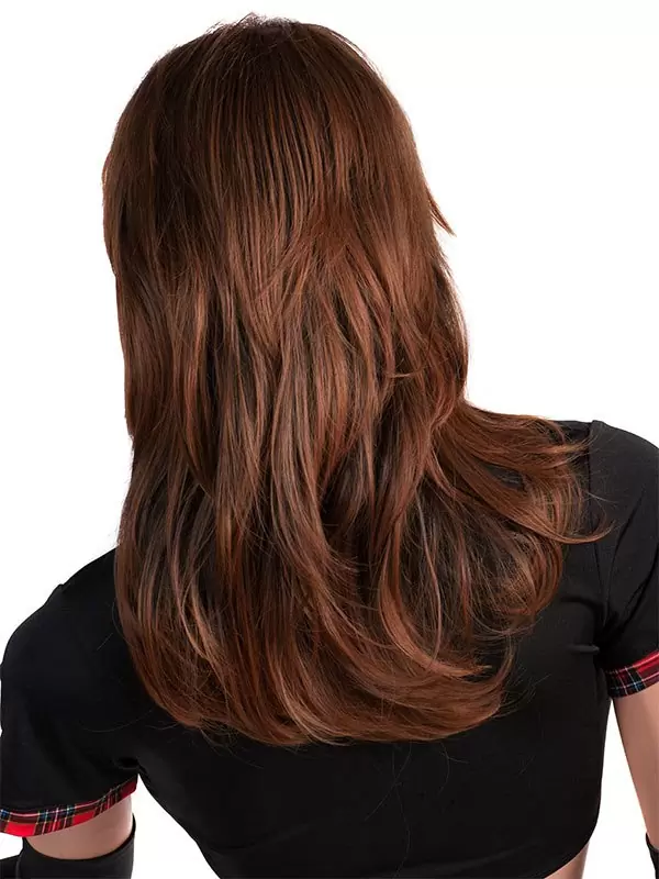 Парик длинные прямые волосы, завитые на кончиках, темно-каштановый