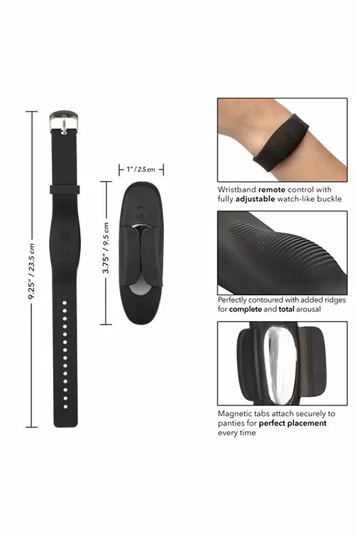 Носимый стимулятор клитора Lock-N-Play Wristband Remote Panty Teaser, с пультом Д/У, 12 режимов, 9,5 см, черный