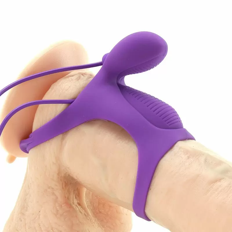 Эрекционное кольцо-насадка Ultimate Couples Cage с вибрацией – фиолетовый