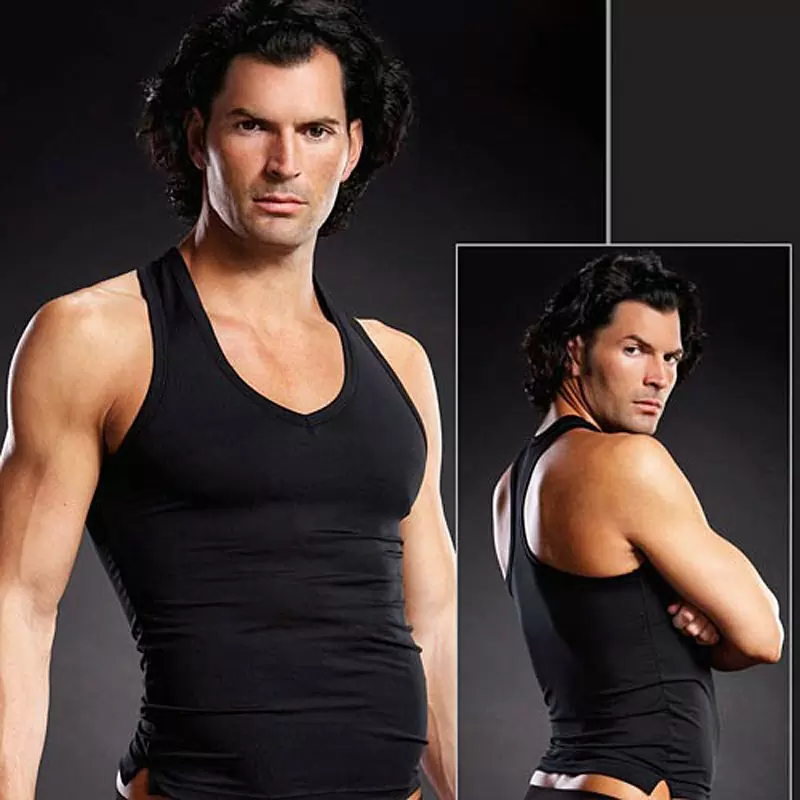 Черная борцовка BlueLine с V-образным вырезом – L/XL