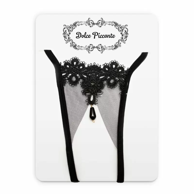Черные кружевные трусики ручной работы Dolce Piccante Agat с доступом - S