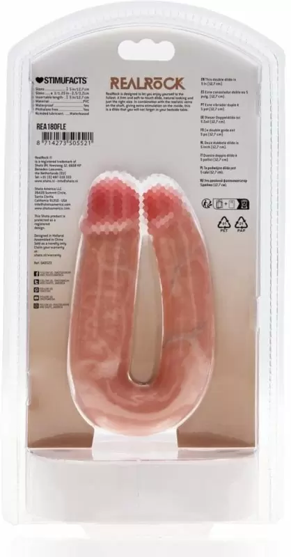 Реалистичный двусторонний фаллоимитатор в виде подковы Shots Toys U Shaped Double Dildo, с набухшими венами, ПВХ, 12,7 см х 3,2 см