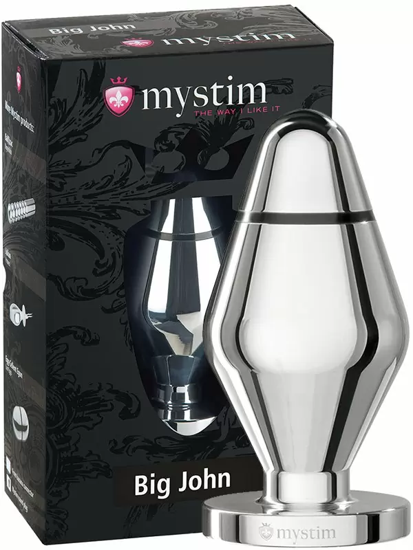 Большая анальная пробка Big John XL с электростимуляцией – серебристый