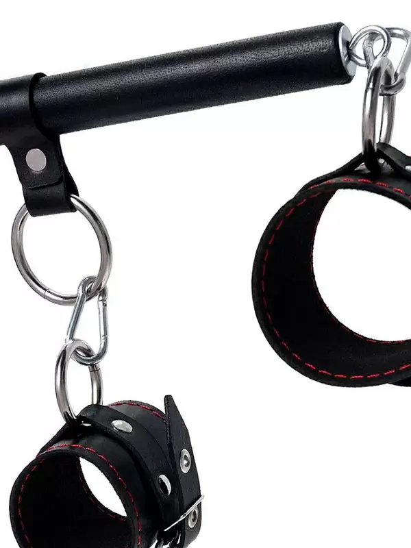 Комплект бондажный Pecado BDSM, 4 точки фиксации, распорка, наручники, оковы, натуральная кожа, черный