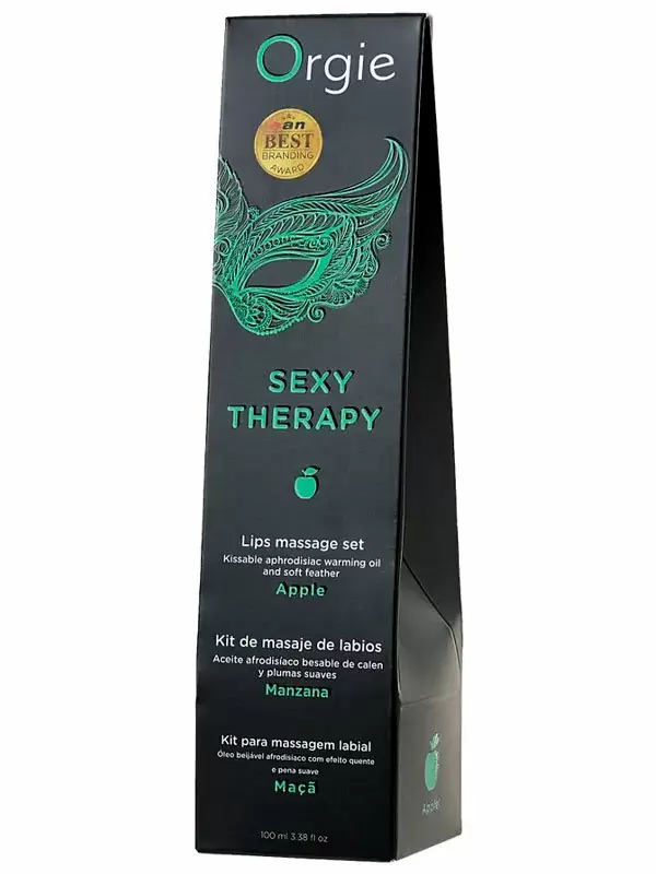 Комплект для сладких игр Orgie Lips массажное масло для поцелуев, перо, яблоко, 100 мл