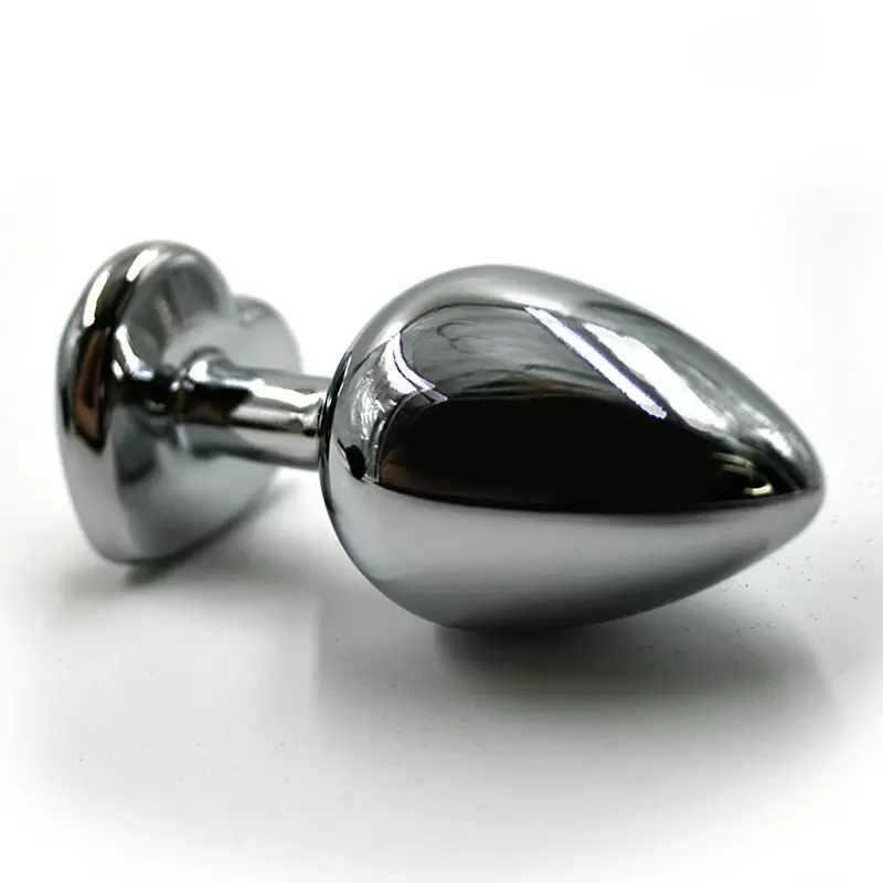 Маленькая алюминиевая анальная пробка Kanikule Small с кристаллом в форме сердца – серебристый с красным